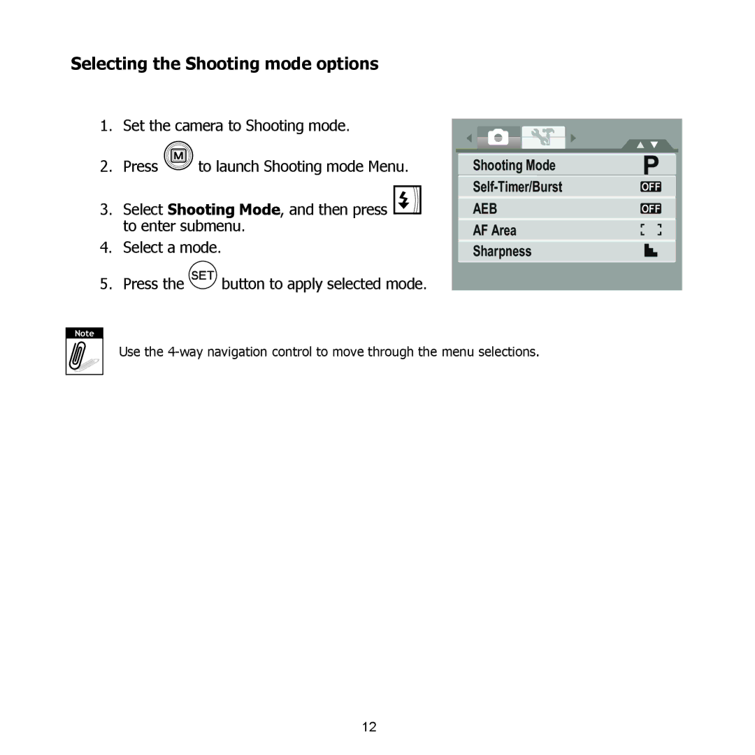 HP PW550 manual Selecting the Shooting mode options 