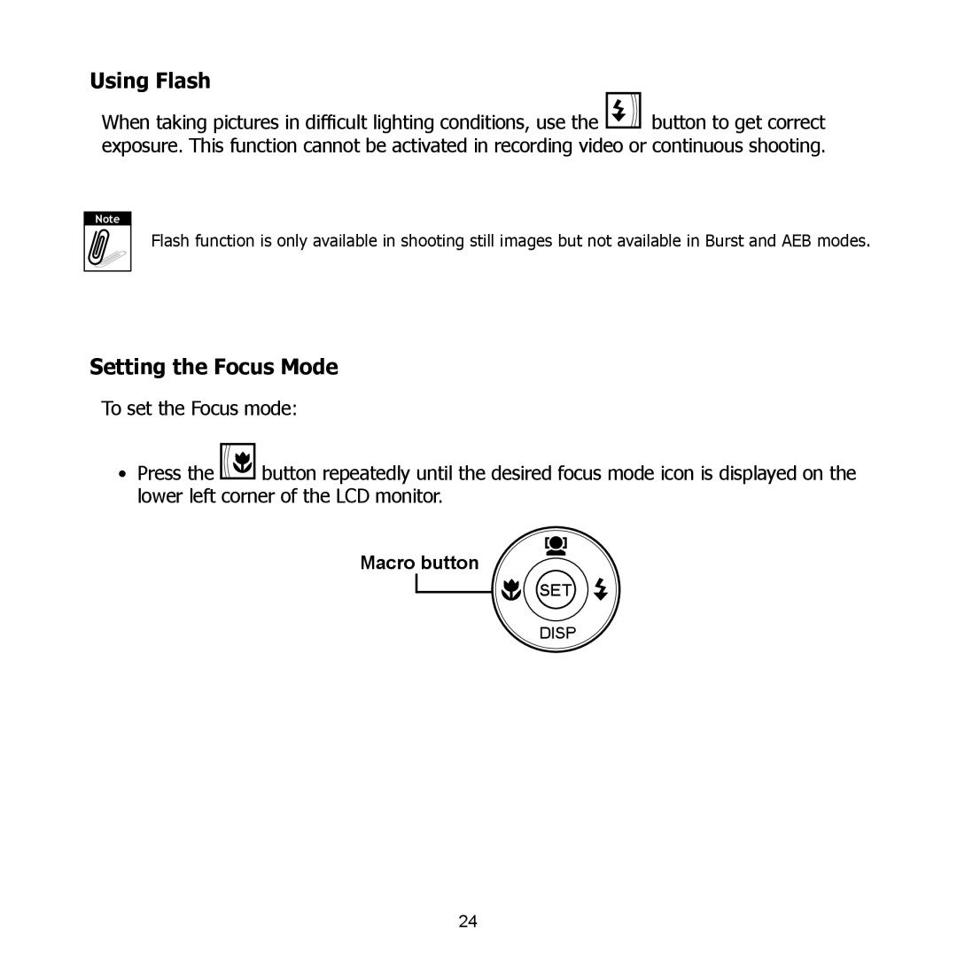 HP PW550 manual Using Flash, Setting the Focus Mode 