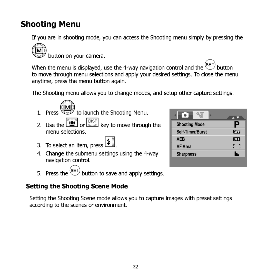 HP PW550 manual Shooting Menu, Setting the Shooting Scene Mode 