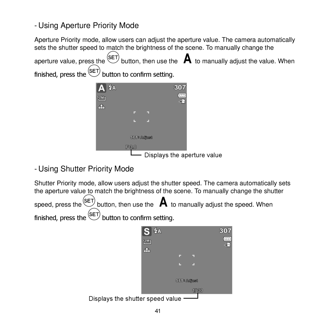 HP PW550 manual Using Aperture Priority Mode, Using Shutter Priority Mode 