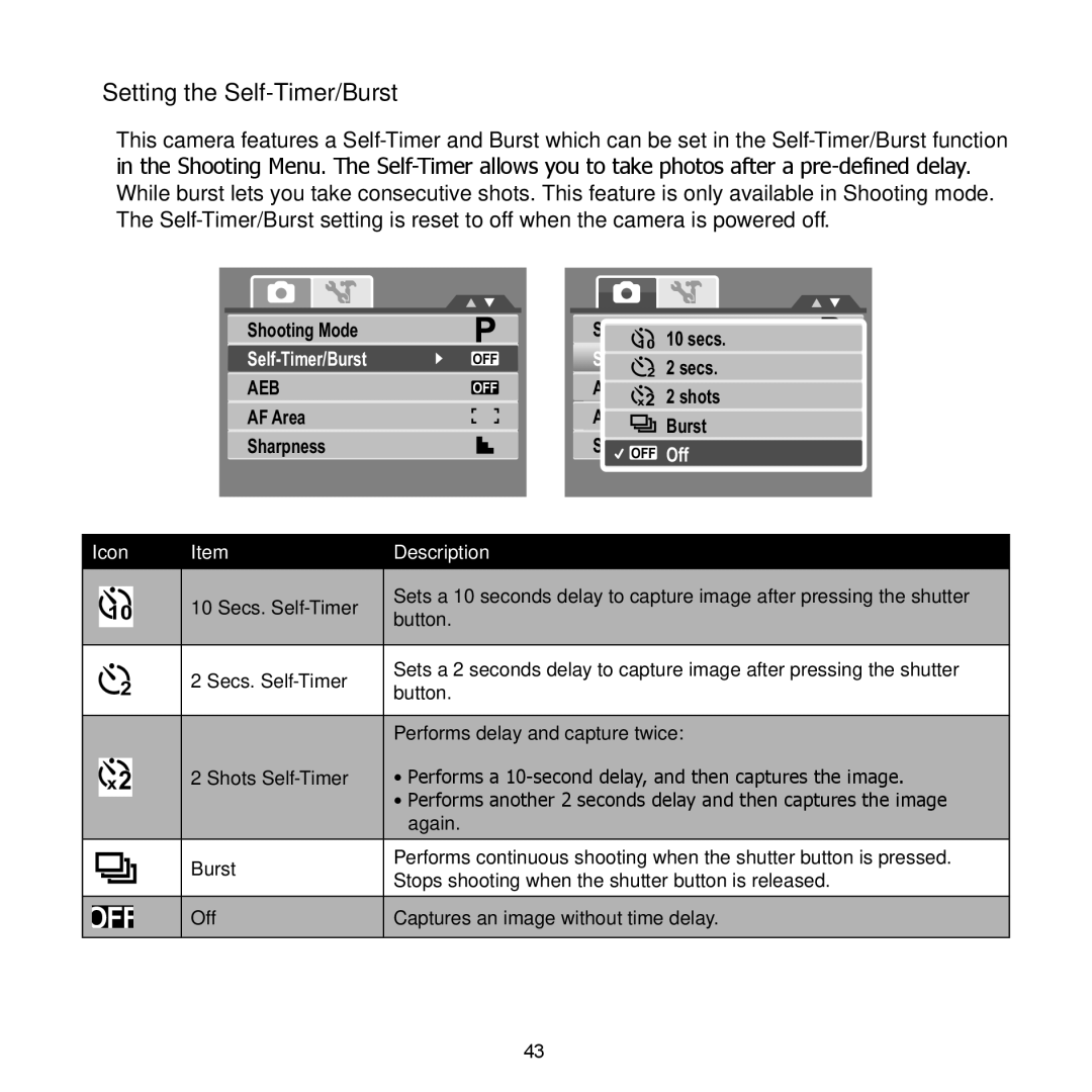 HP PW550 manual Setting the Self-Timer/Burst 