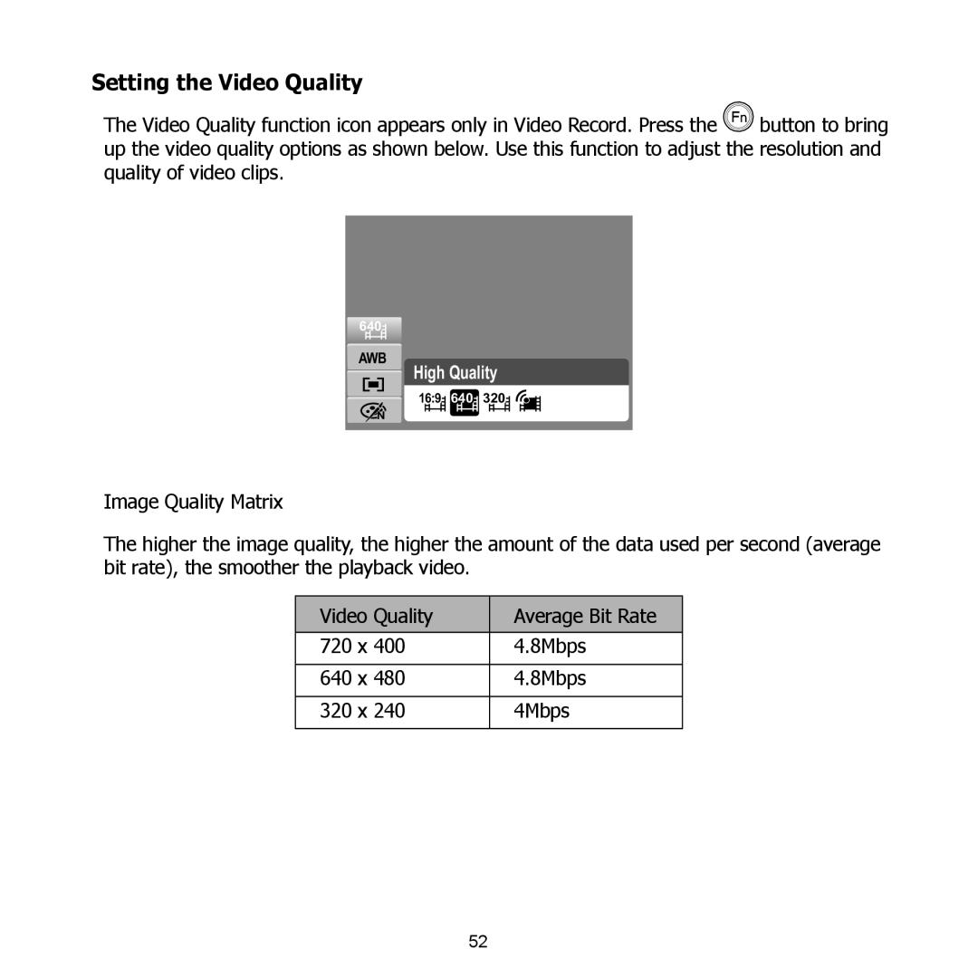 HP PW550 manual Setting the Video Quality, Image Quality Matrix 