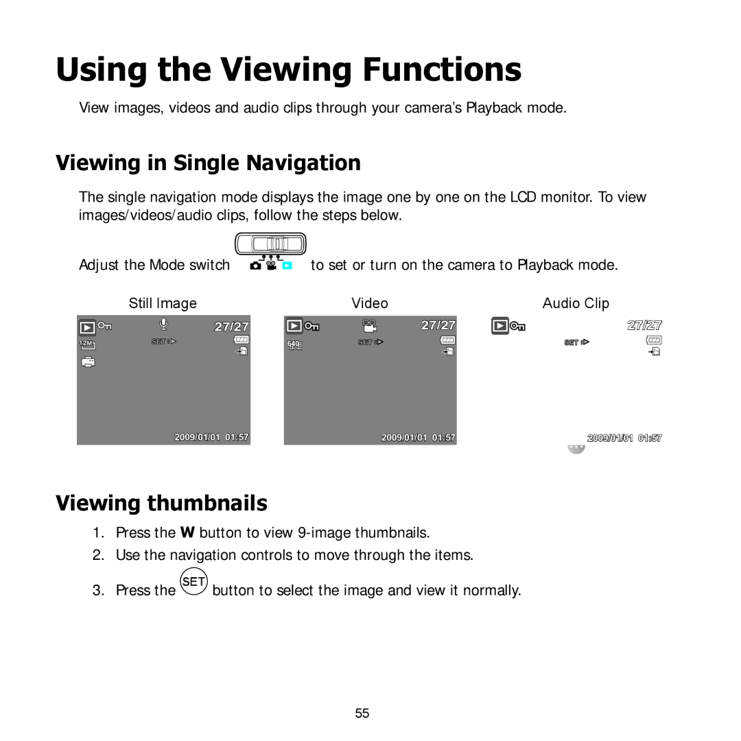 HP PW550 manual Viewing in Single Navigation, Viewing thumbnails 