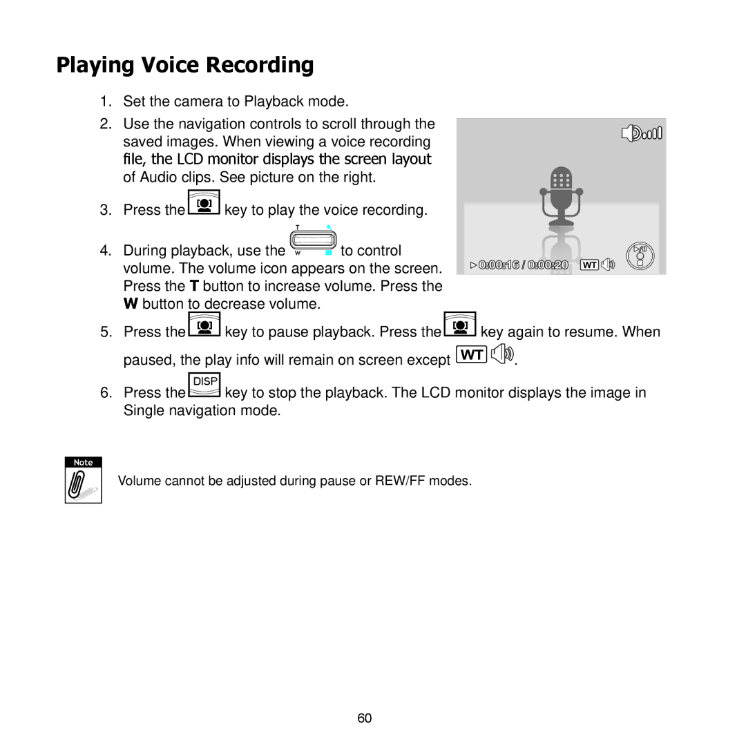 HP PW550 manual Playing Voice Recording, Volume. The volume icon appears on the screen 