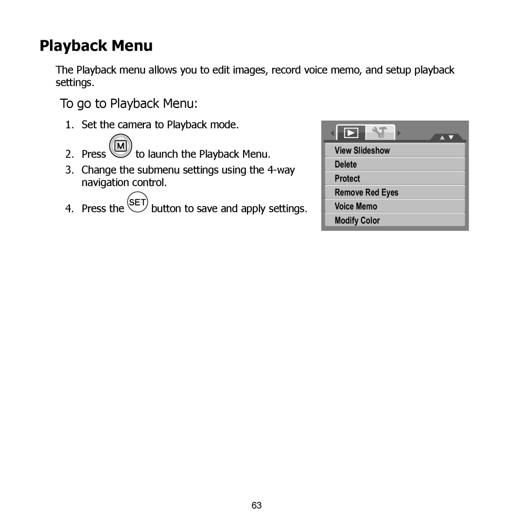 HP PW550 manual To go to Playback Menu 