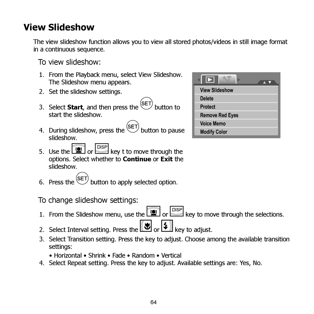 HP PW550 manual View Slideshow, To view slideshow, To change slideshow settings 