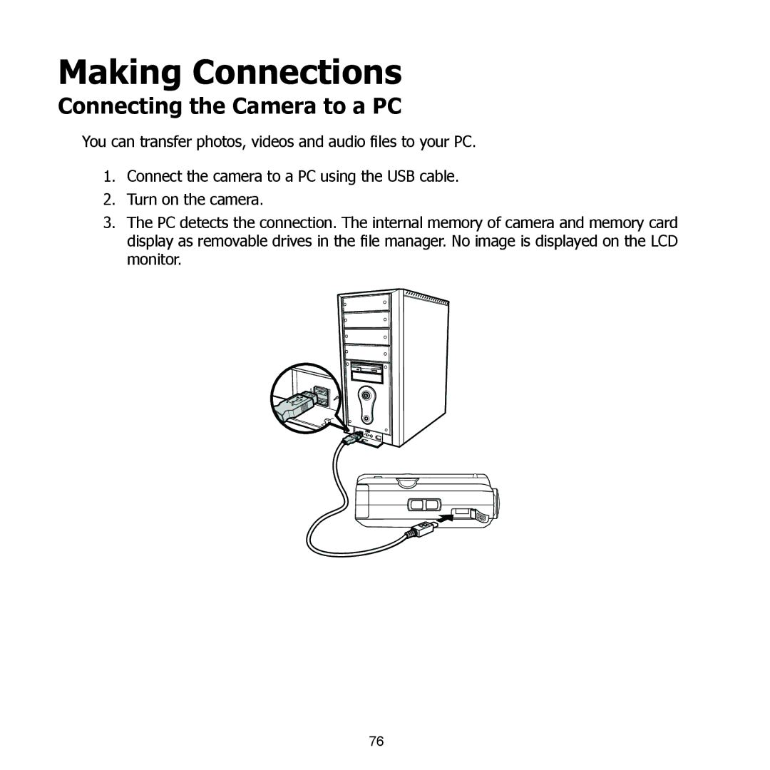 HP PW550 manual Making Connections, Connecting the Camera to a PC 