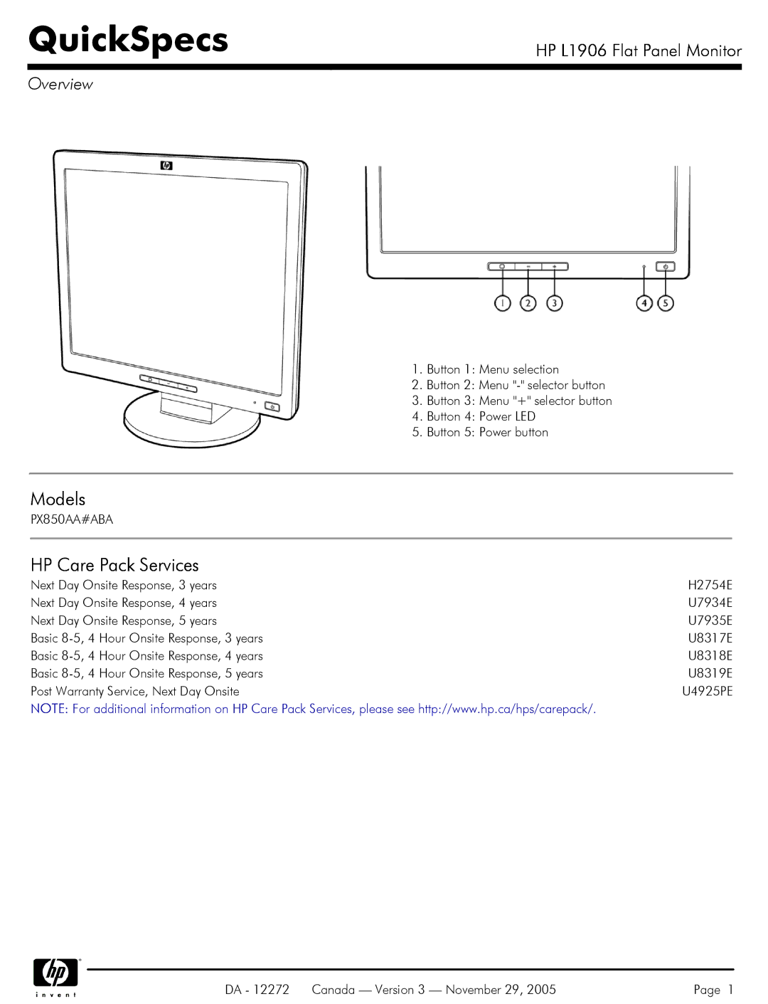 HP PX850AA#ABA manual QuickSpecs, Overview 