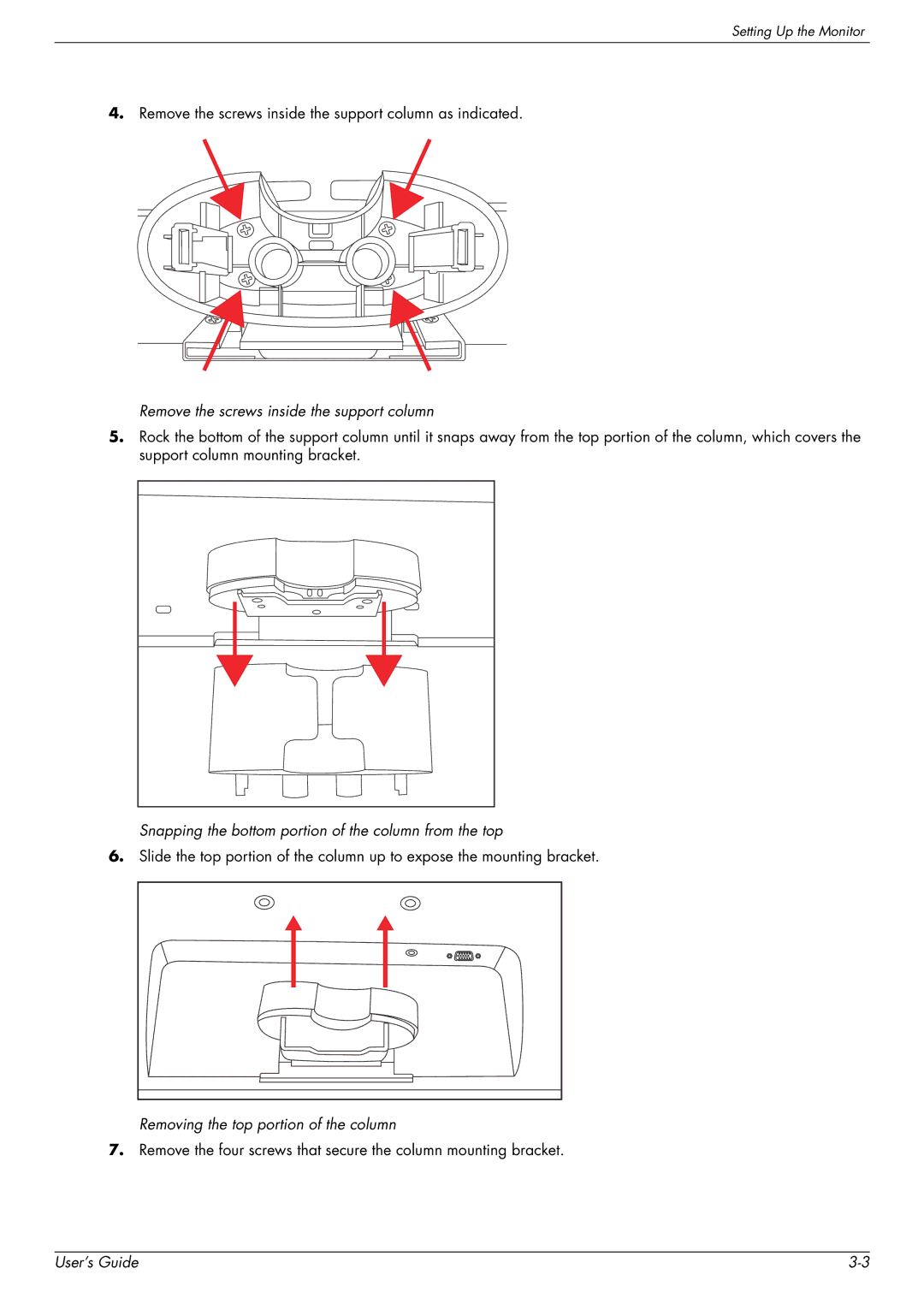 HP Q2009, Q1859, Q2159 manual Snapping the bottom portion of the column from the top 