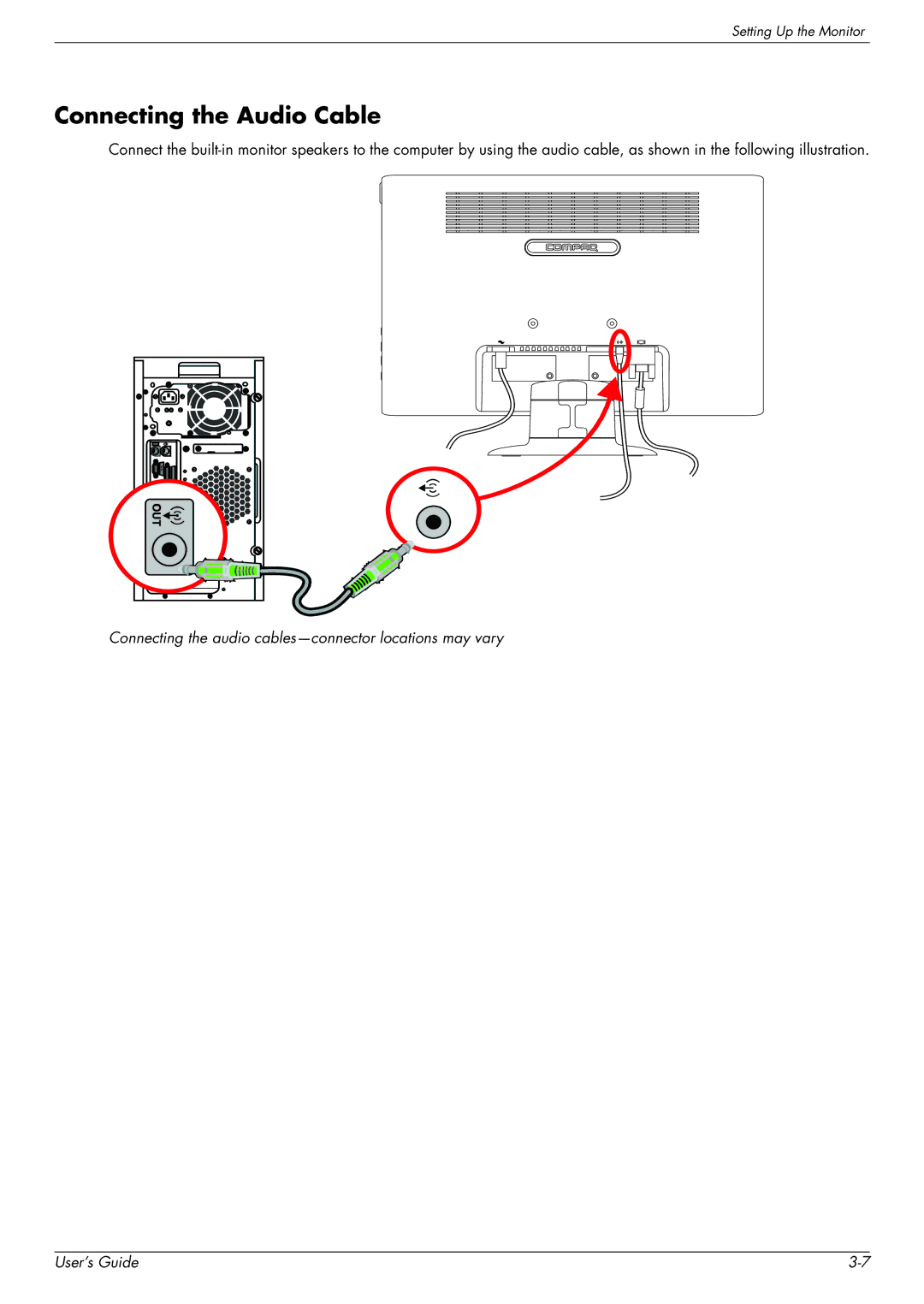 HP Q2159, Q1859, Q2009 manual Connecting the Audio Cable 