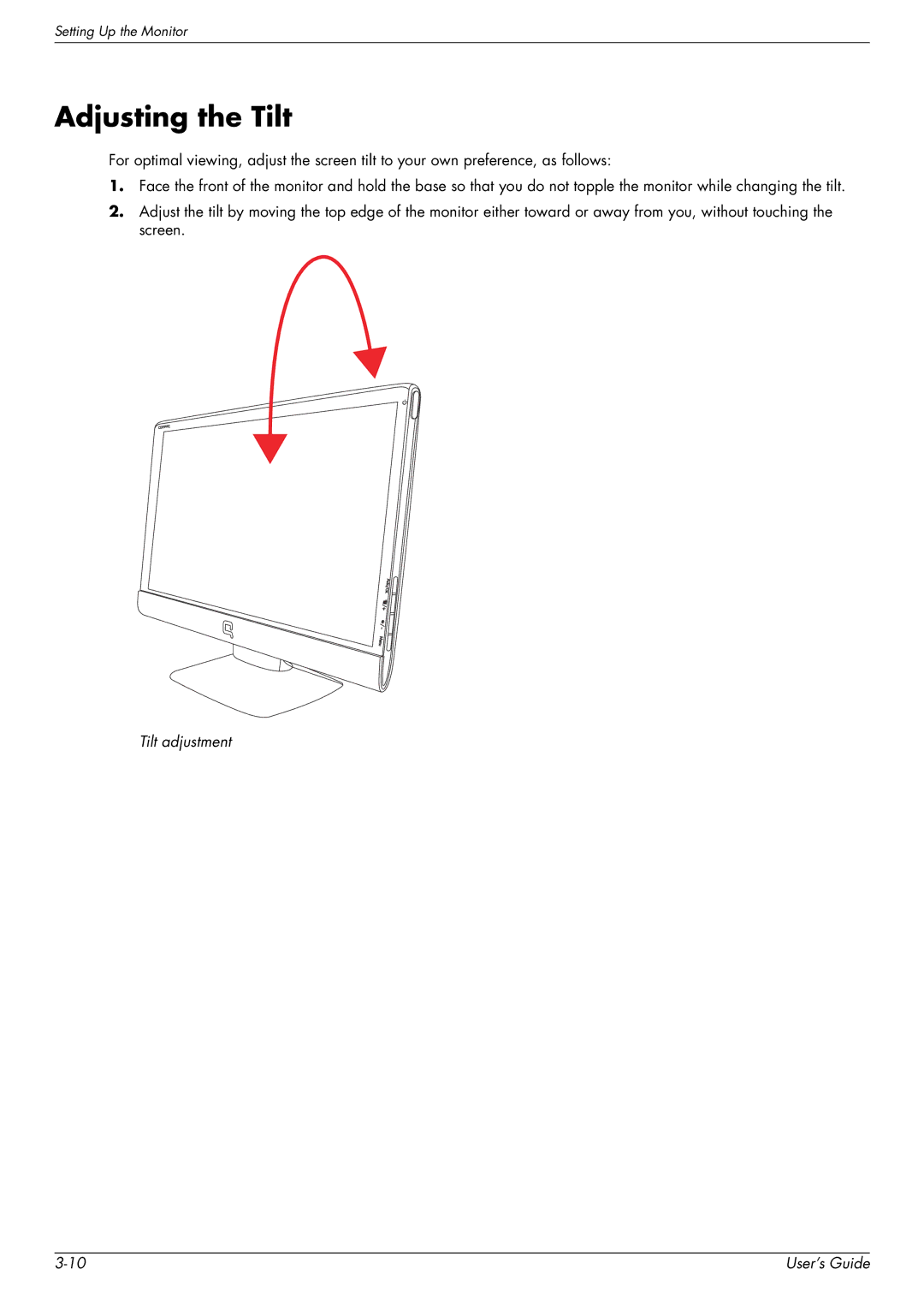 HP Q2159, Q1859, Q2009 manual Adjusting the Tilt 