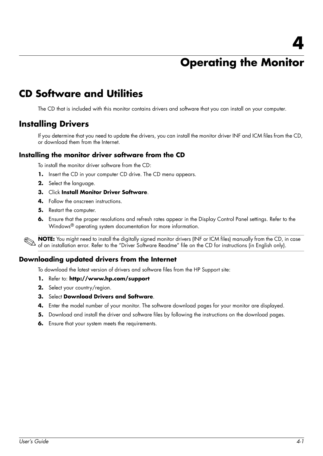 HP Q1859, Q2009, Q2159 manual Operating the Monitor, CD Software and Utilities, Installing Drivers 