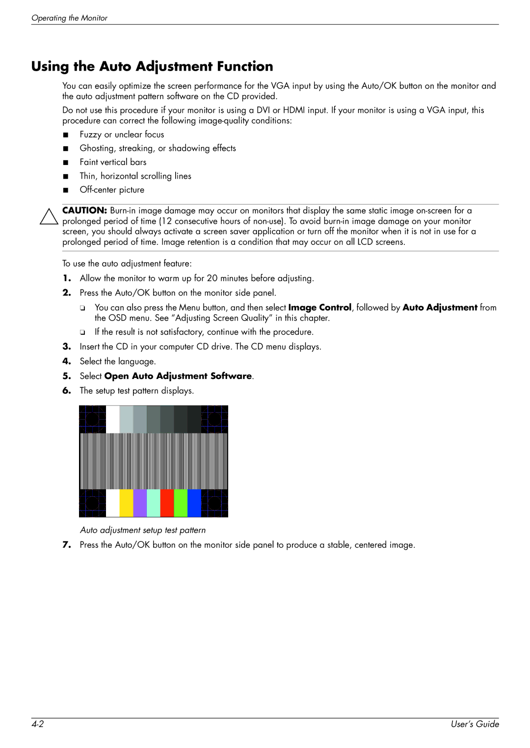 HP Q2009, Q1859, Q2159 manual Using the Auto Adjustment Function, Select Open Auto Adjustment Software 