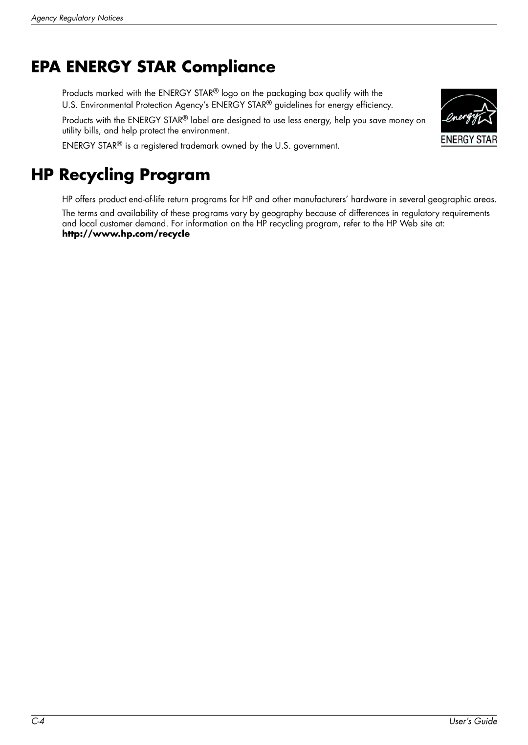 HP Q2009, Q1859, Q2159 manual EPA Energy Star Compliance, HP Recycling Program 