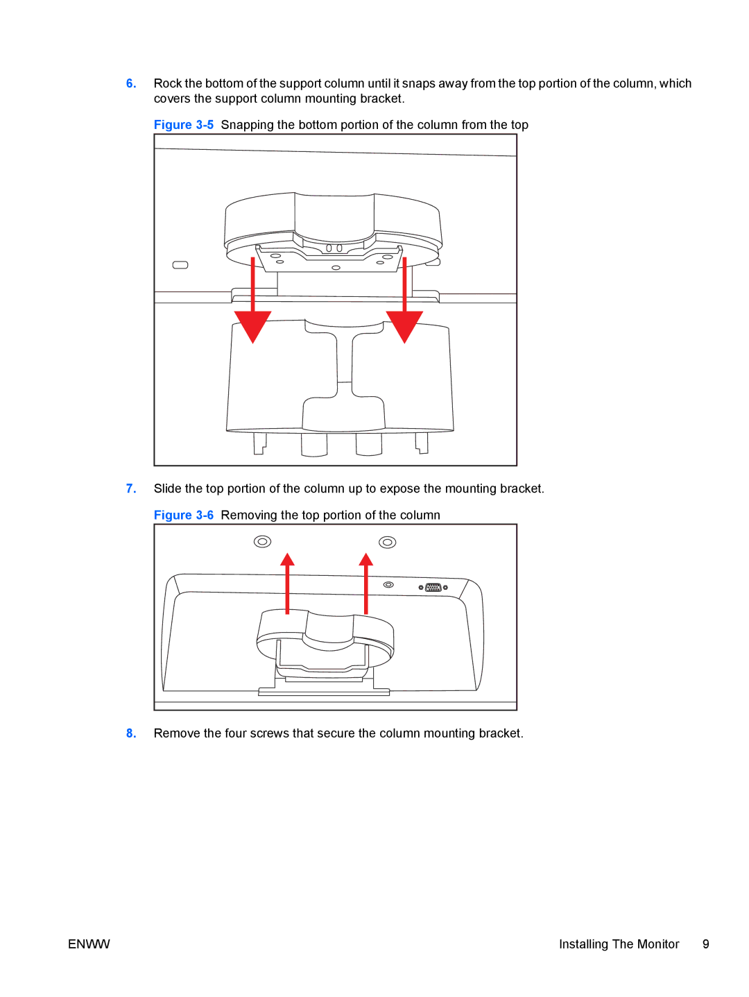 HP Q2210S, Q2010S, Q1910S manual Snapping the bottom portion of the column from the top 