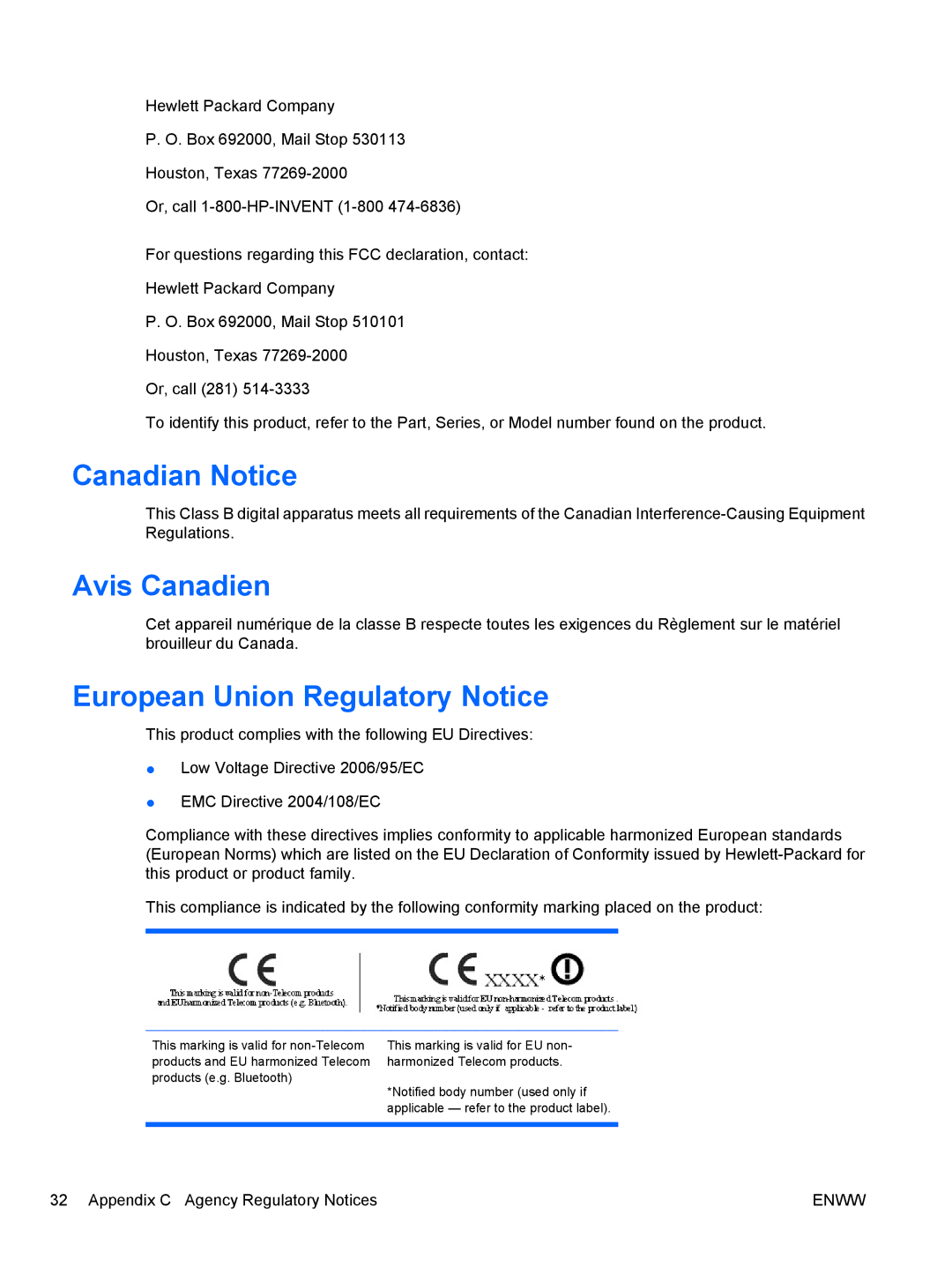 HP Q2210S, Q2010S, Q1910S manual Canadian Notice, Avis Canadien, European Union Regulatory Notice 