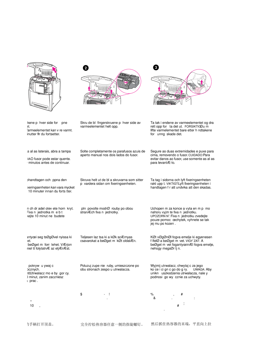 HP Q3676A 110V Image Fuser Kit, Q3677A 220V Image Fuser Kit manual Ta tag i sidohandtagen och öppna den övre luckan 