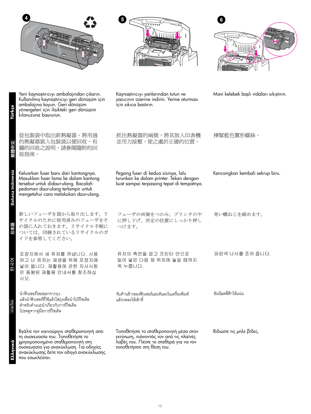 HP Q3675A Image Transfer Kit, Q3676A 110V Image Fuser Kit manual Mavi kelebek başlı vidaları sıkıştırın 