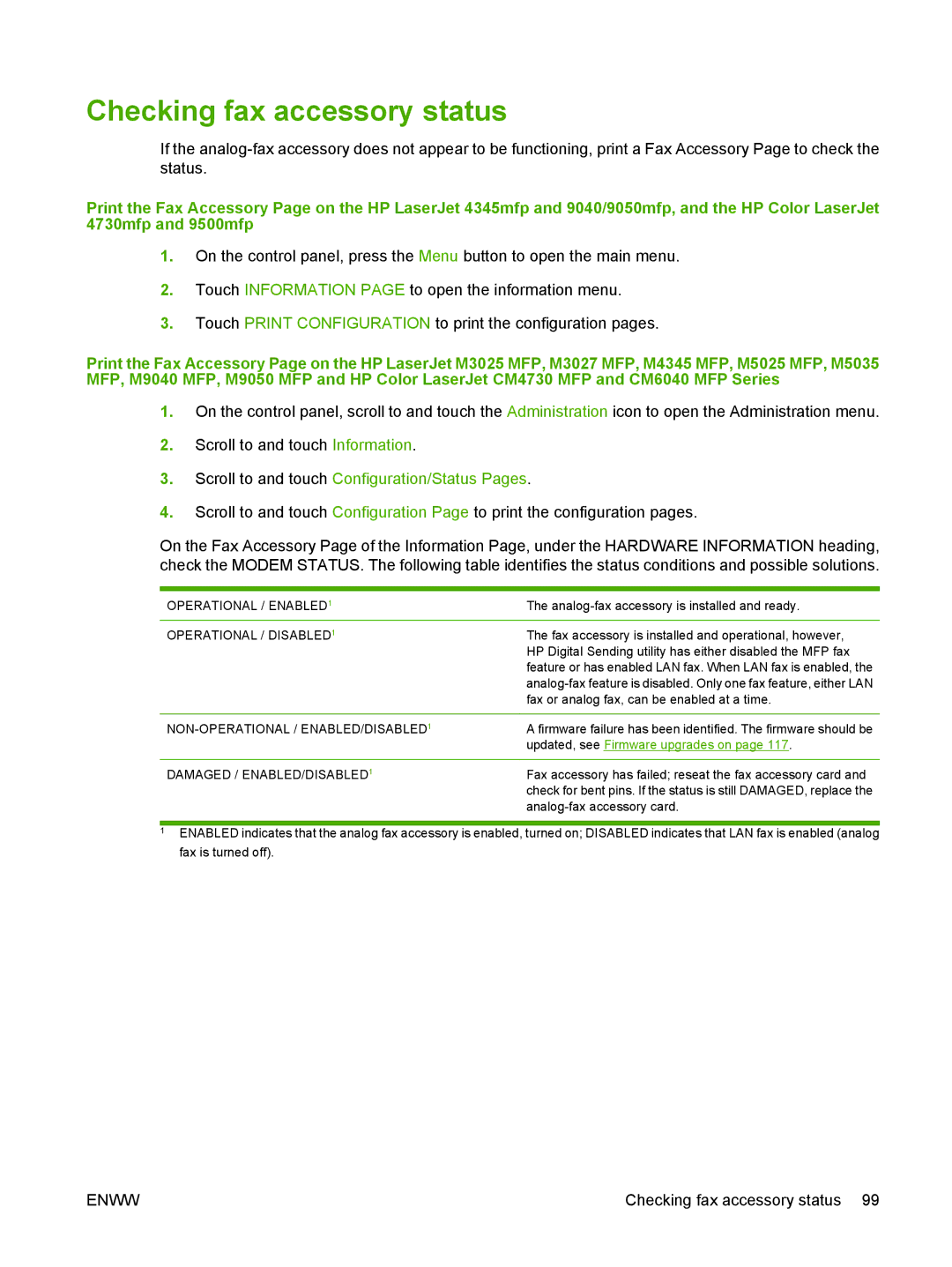 HP Q3701 manual Checking fax accessory status, Scroll to and touch Configuration/Status Pages 