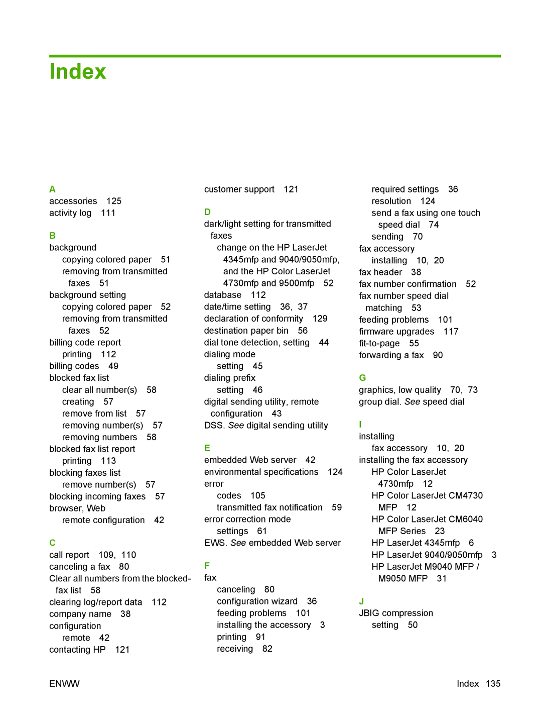 HP Q3701 manual Index 