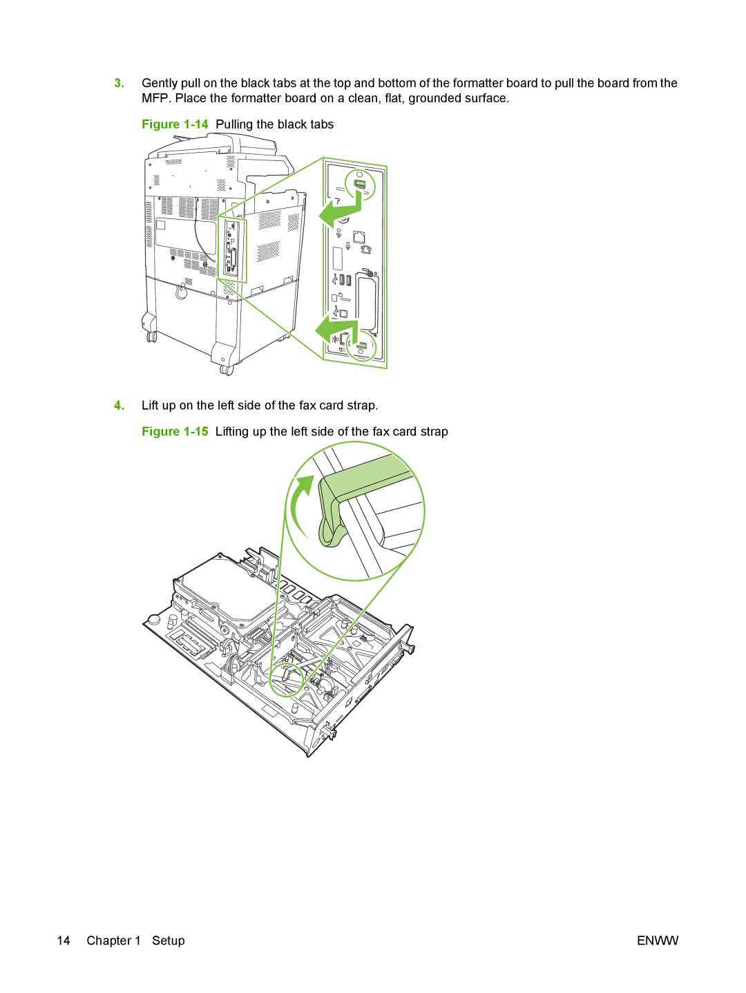 HP Q3701 manual 15Lifting up the left side of the fax card strap Setup 