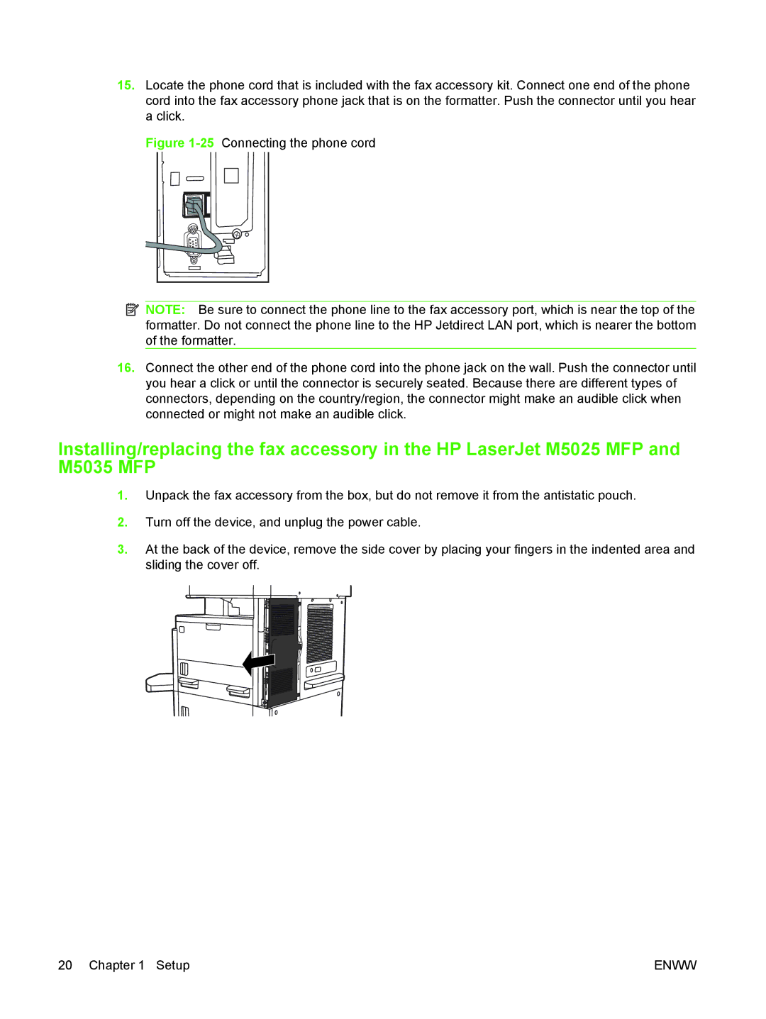 HP Q3701 manual Connecting the phone cord 