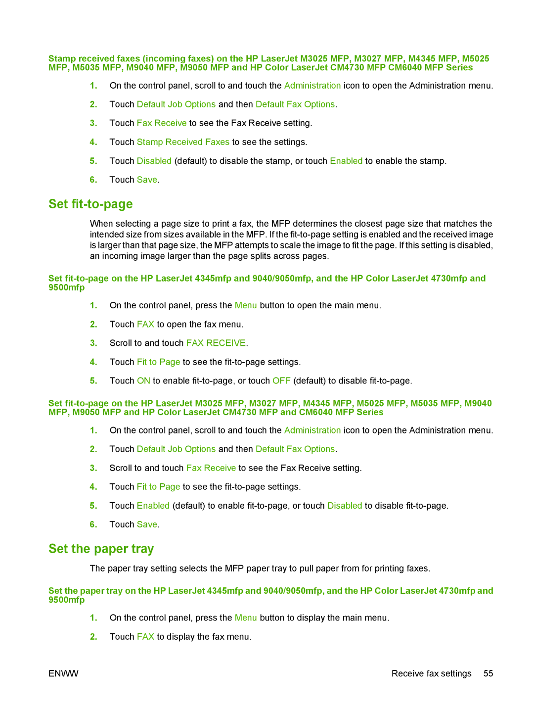 HP Q3701 manual Set fit-to-page, Set the paper tray, Touch Default Job Options and then Default Fax Options 