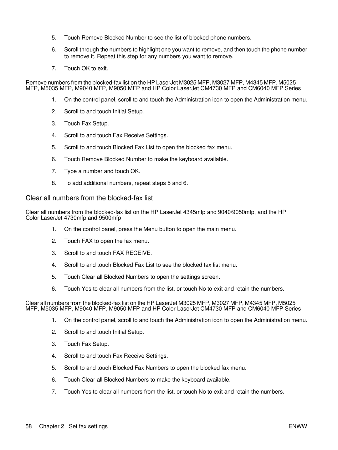 HP Q3701 manual Clear all numbers from the blocked-fax list 