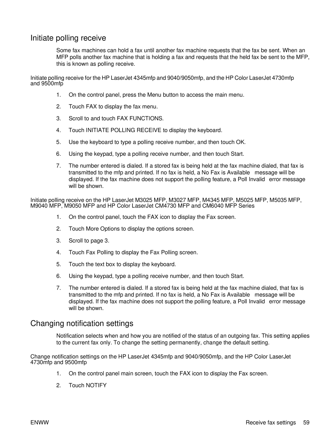 HP Q3701 manual Initiate polling receive, Changing notification settings 