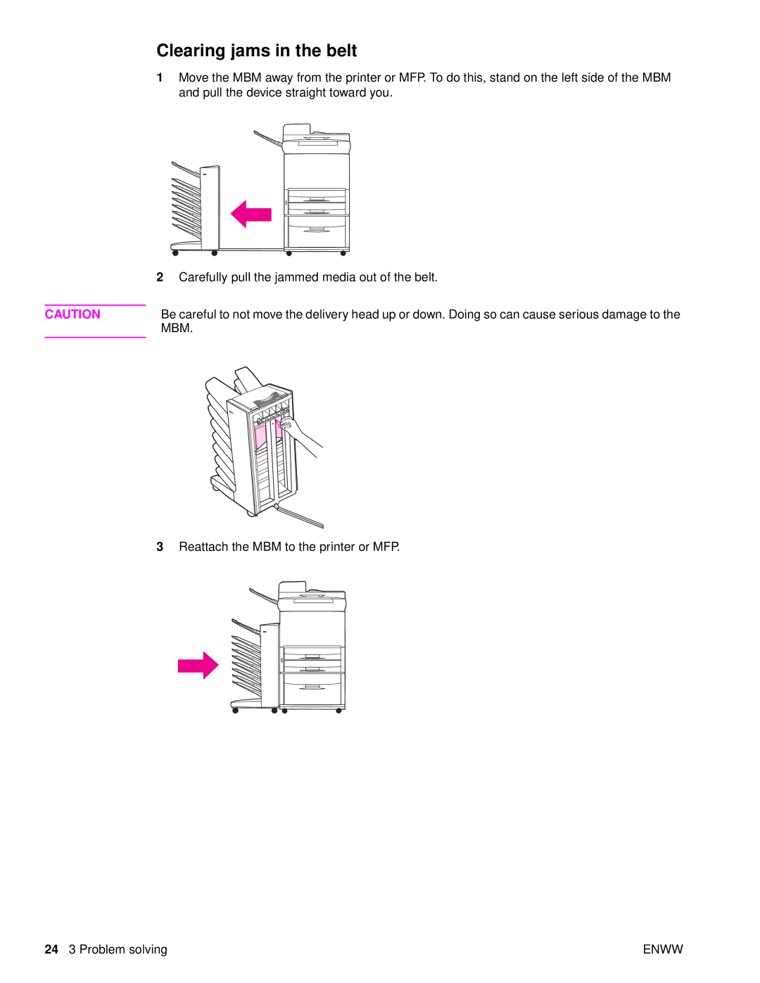 HP Q5693A manual Clearing jams in the belt 