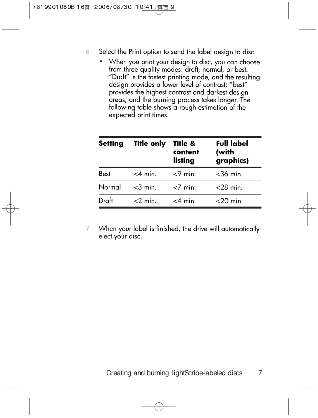 HP Q6766-90801 manual Creating and burning LightScribe-labeled discs 