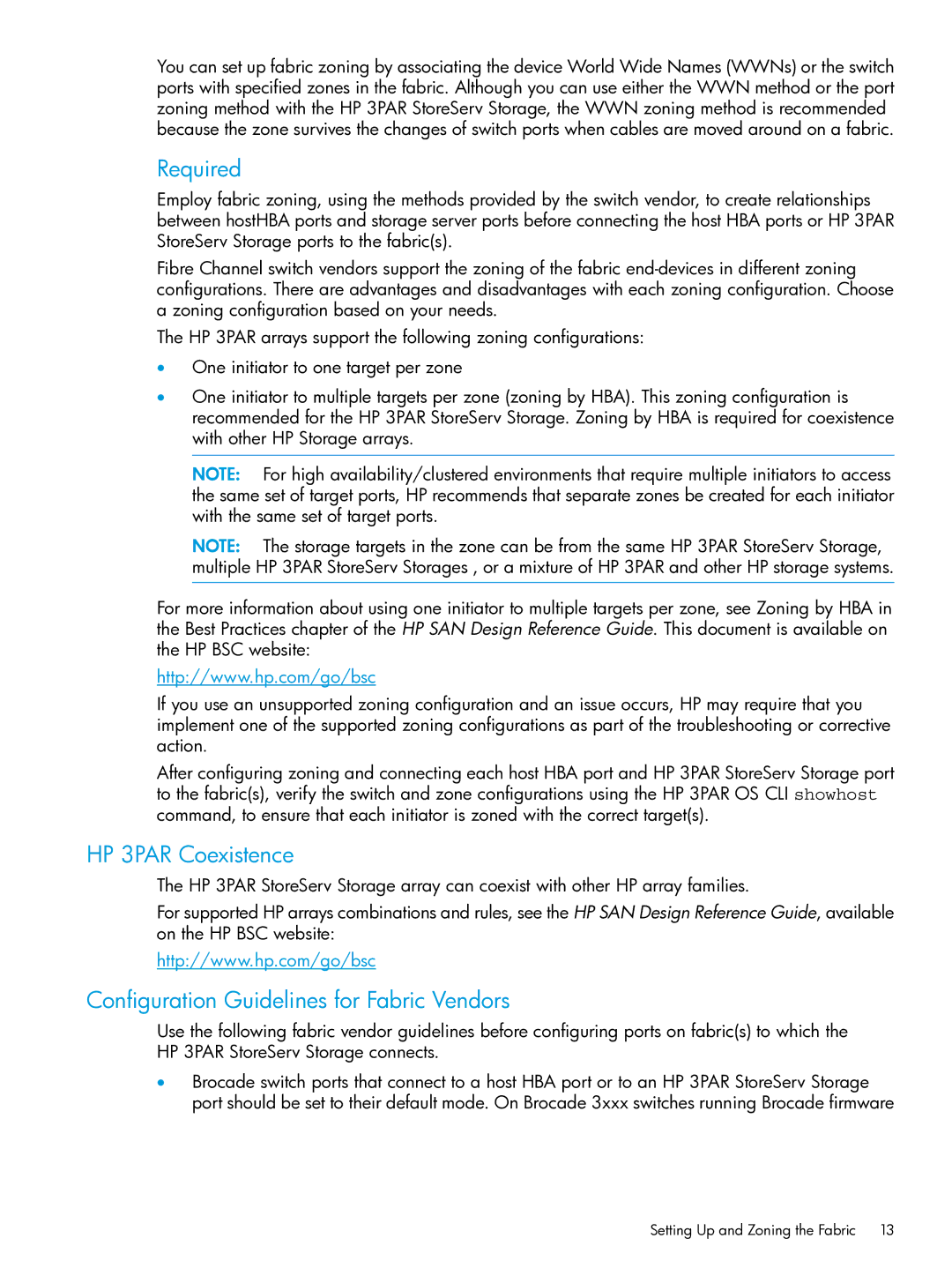 HP QR516B manual HP 3PAR Coexistence, Configuration Guidelines for Fabric Vendors 