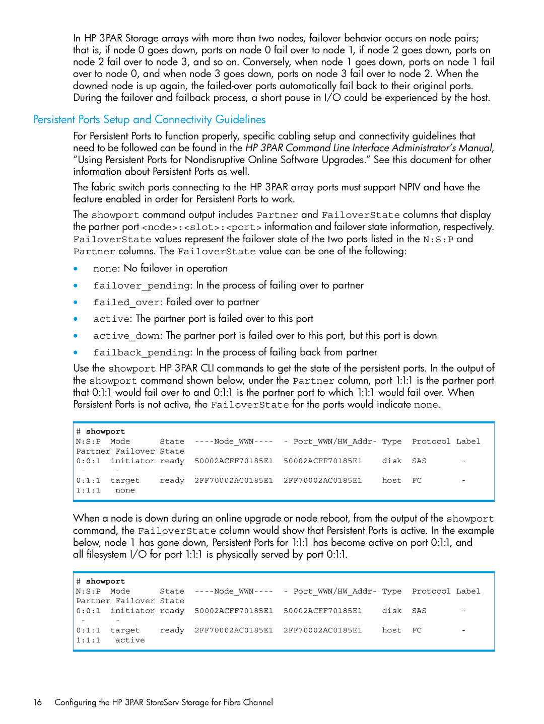 HP QR516B manual Persistent Ports Setup and Connectivity Guidelines, # showport 