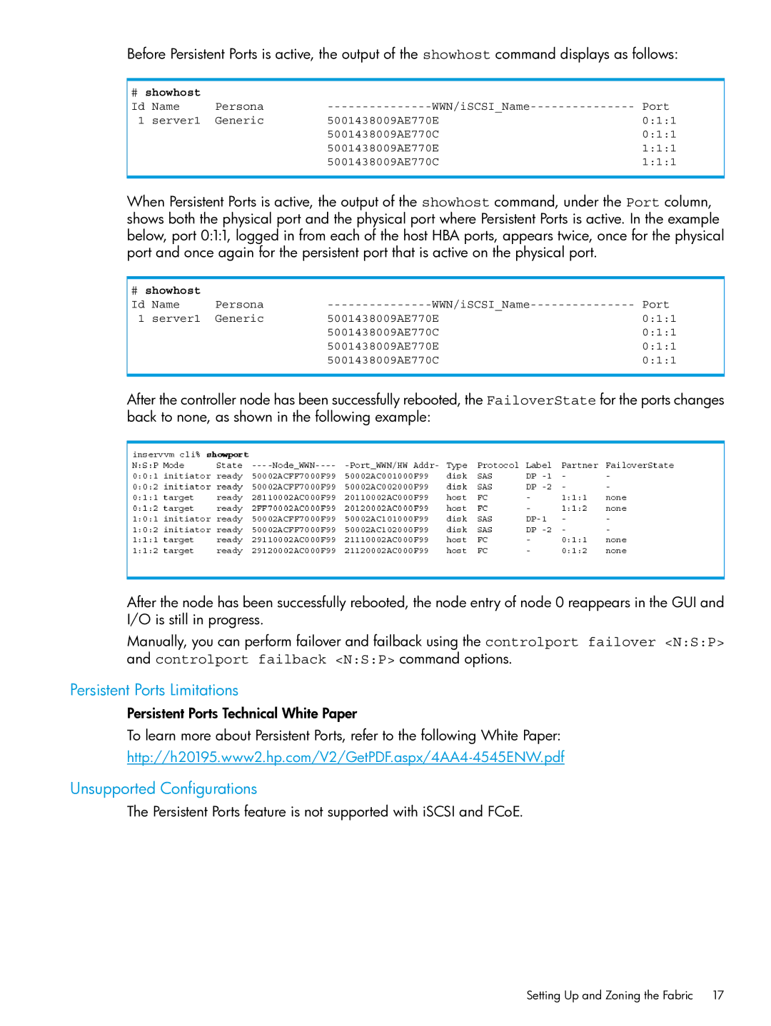 HP QR516B manual Persistent Ports Limitations, Unsupported Configurations 