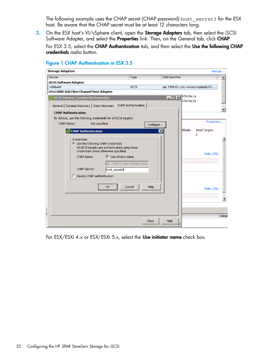 HP QR516B manual Chap Authentication in ESX 