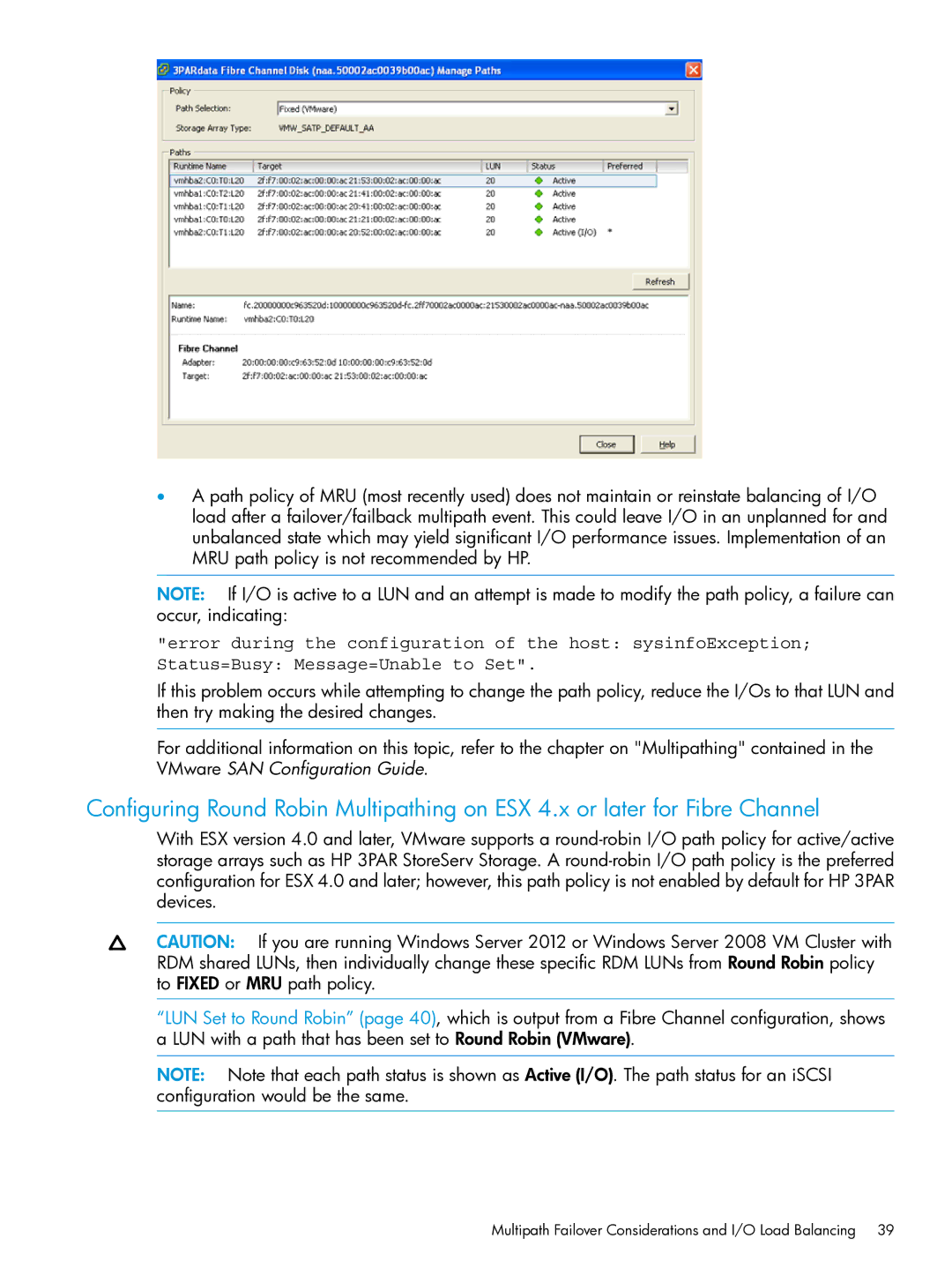 HP QR516B manual Multipath Failover Considerations and I/O Load Balancing 