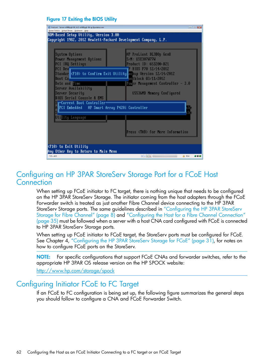 HP QR516B manual Configuring Initiator FCoE to FC Target, Exiting the Bios Utility 