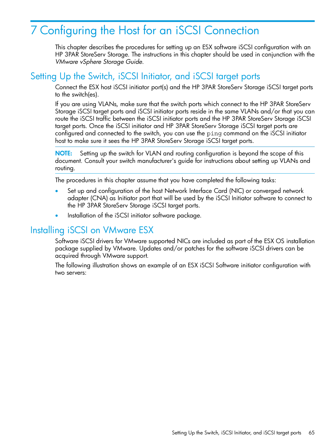 HP QR516B manual Configuring the Host for an iSCSI Connection, Installing iSCSI on VMware ESX 