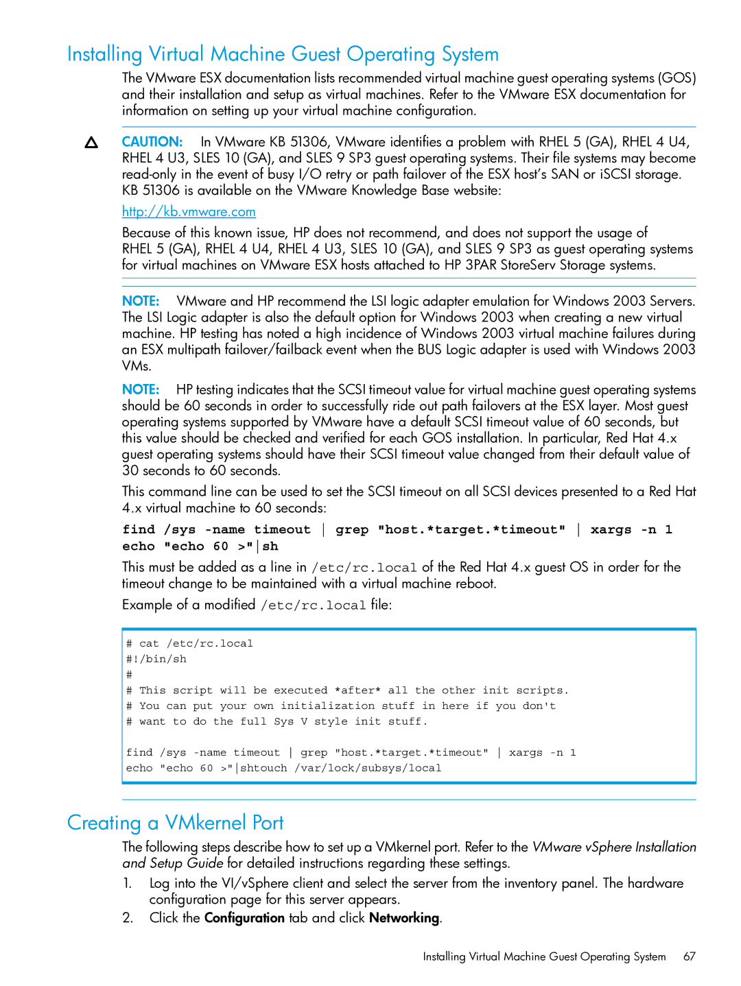 HP QR516B manual Installing Virtual Machine Guest Operating System, Creating a VMkernel Port 