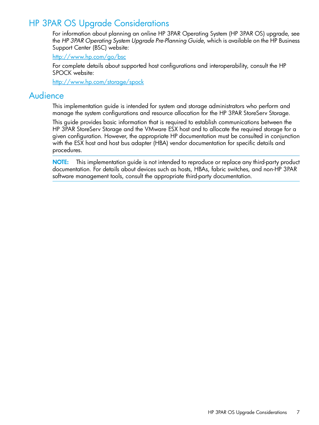 HP QR516B manual HP 3PAR OS Upgrade Considerations, Audience 