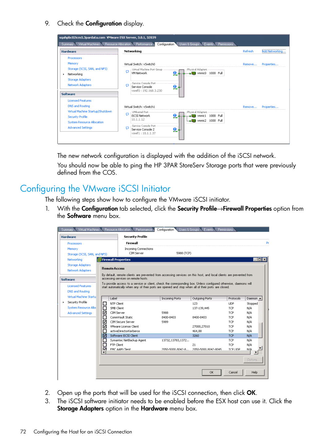 HP QR516B manual Configuring the VMware iSCSI Initiator 