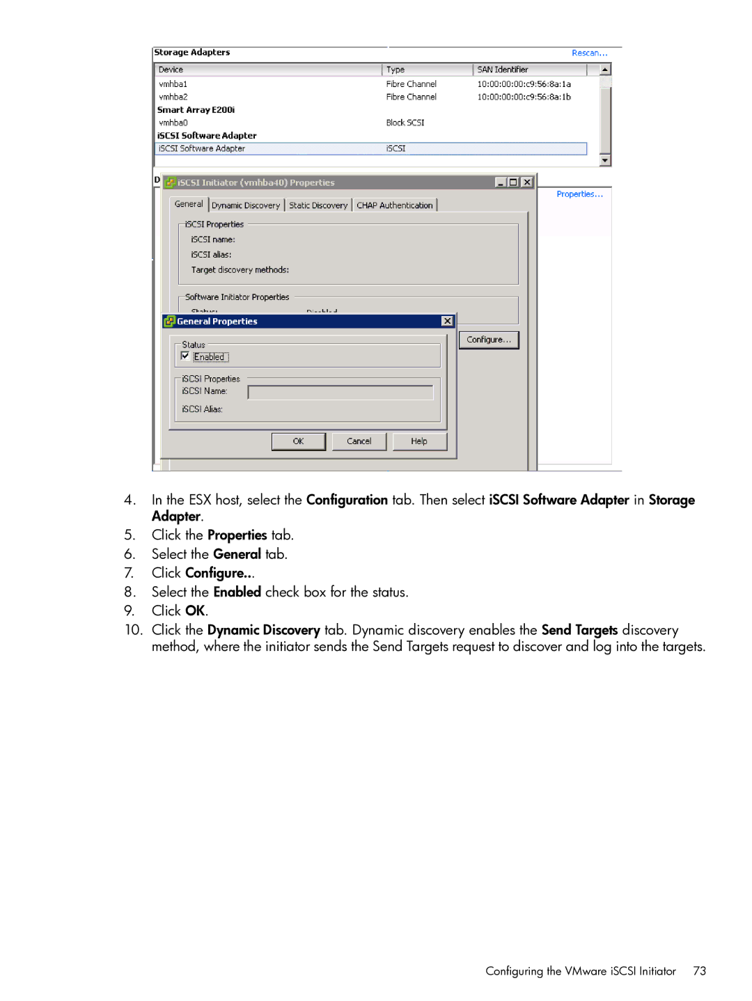 HP QR516B manual Configuring the VMware iSCSI Initiator 