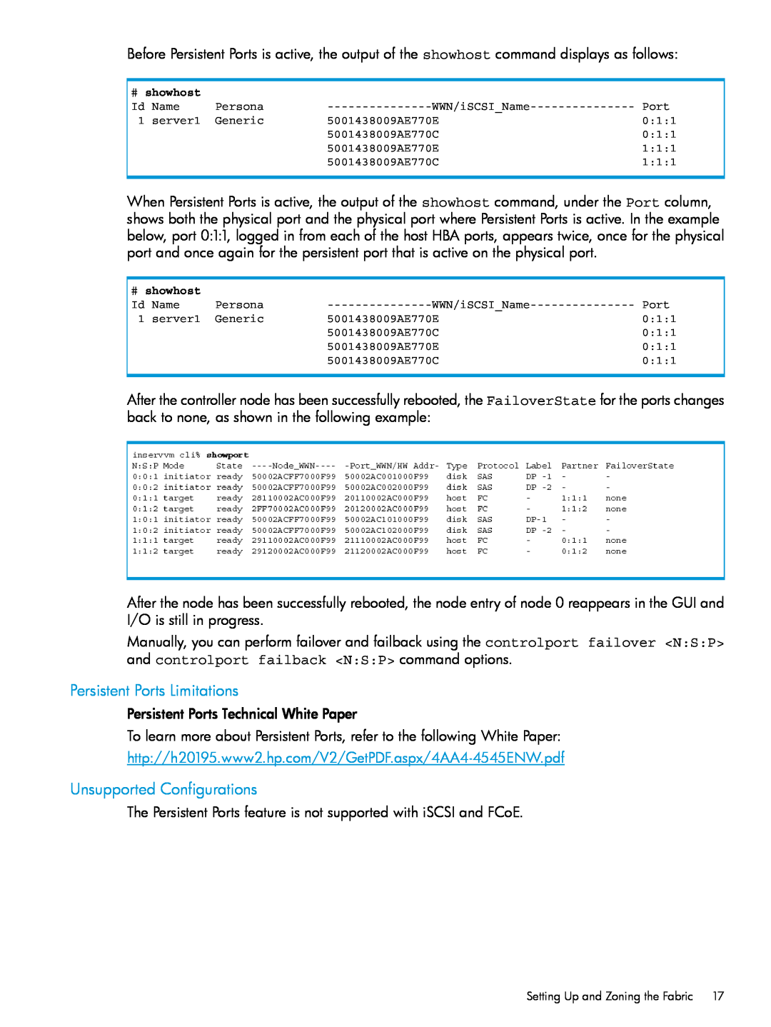 HP QR516B manual Persistent Ports Limitations, Unsupported Configurations 