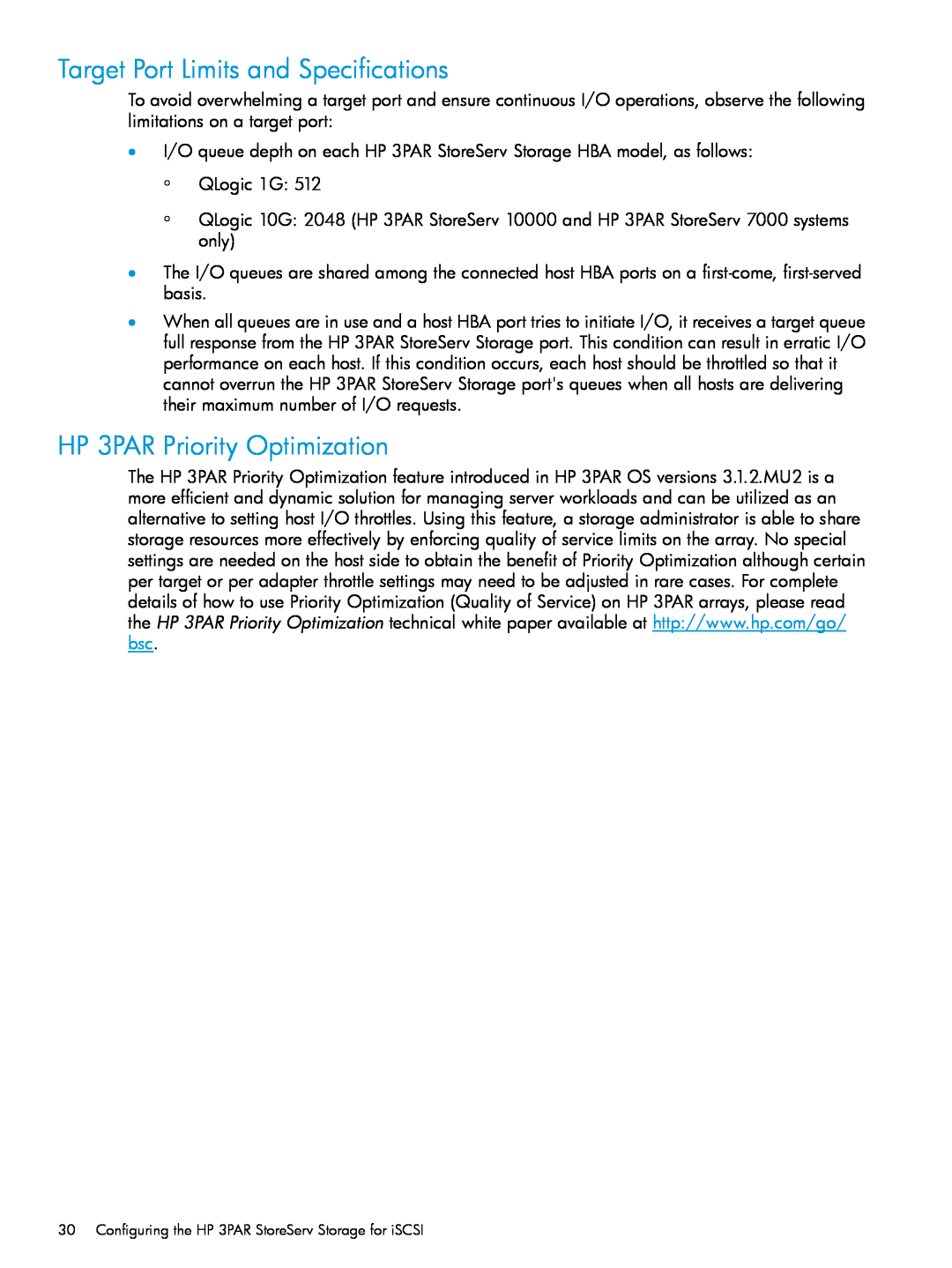 HP QR516B manual Target Port Limits and Specifications, HP 3PAR Priority Optimization 