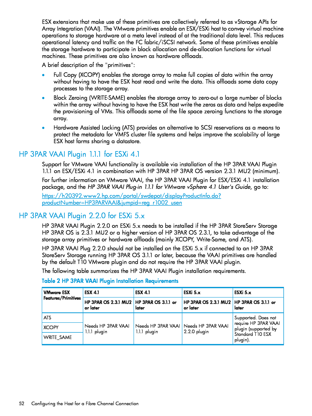 HP QR516B manual HP 3PAR VAAI Plugin 1.1.1 for ESXi, HP 3PAR VAAI Plugin 2.2.0 for ESXi 