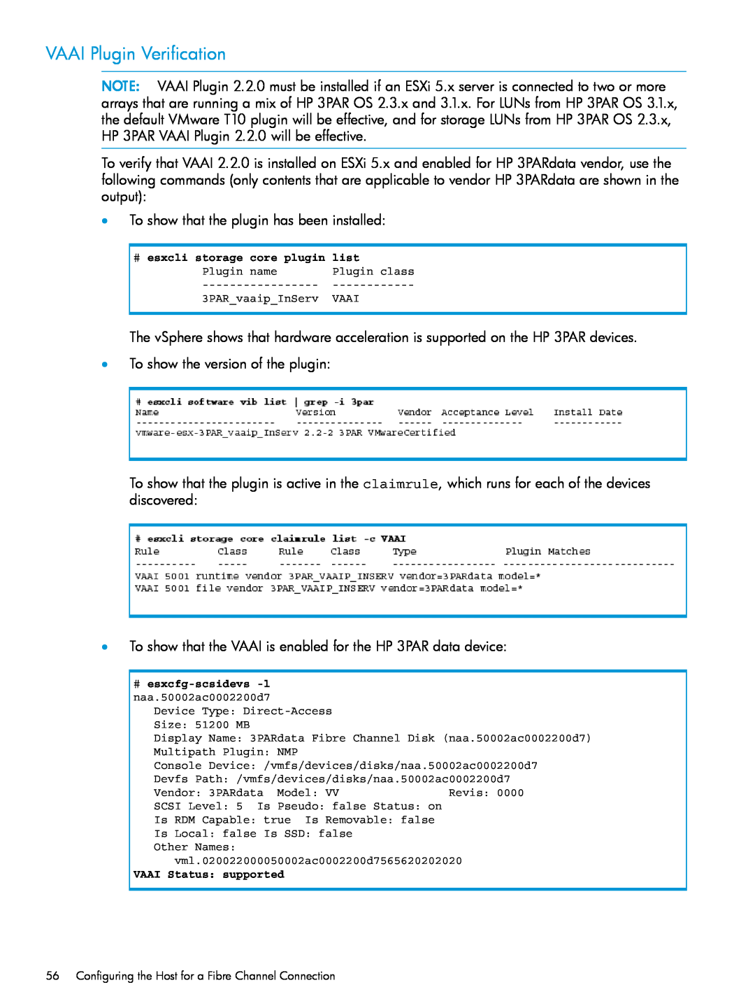 HP QR516B manual VAAI Plugin Verification 