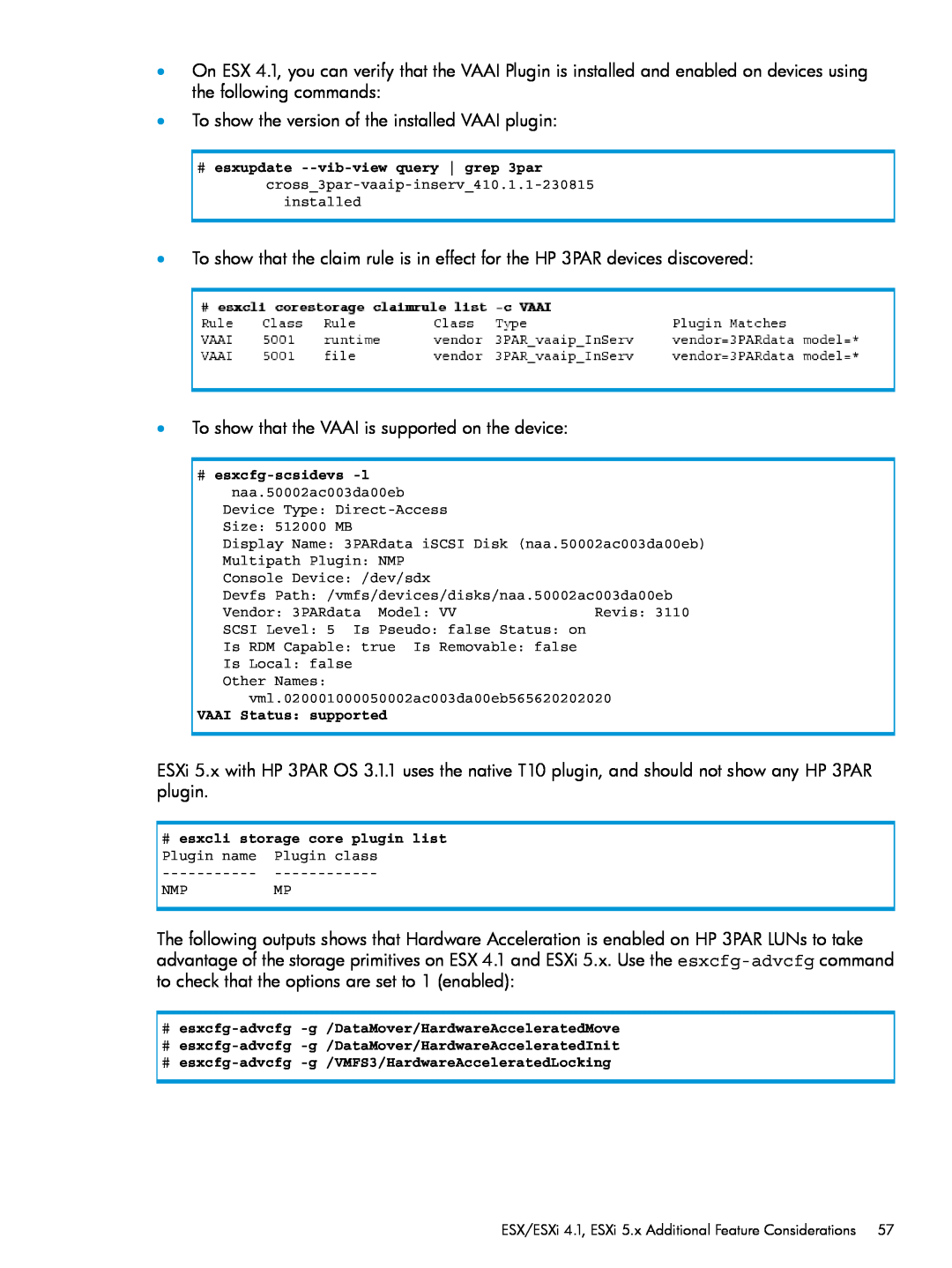 HP QR516B manual To show the version of the installed VAAI plugin 