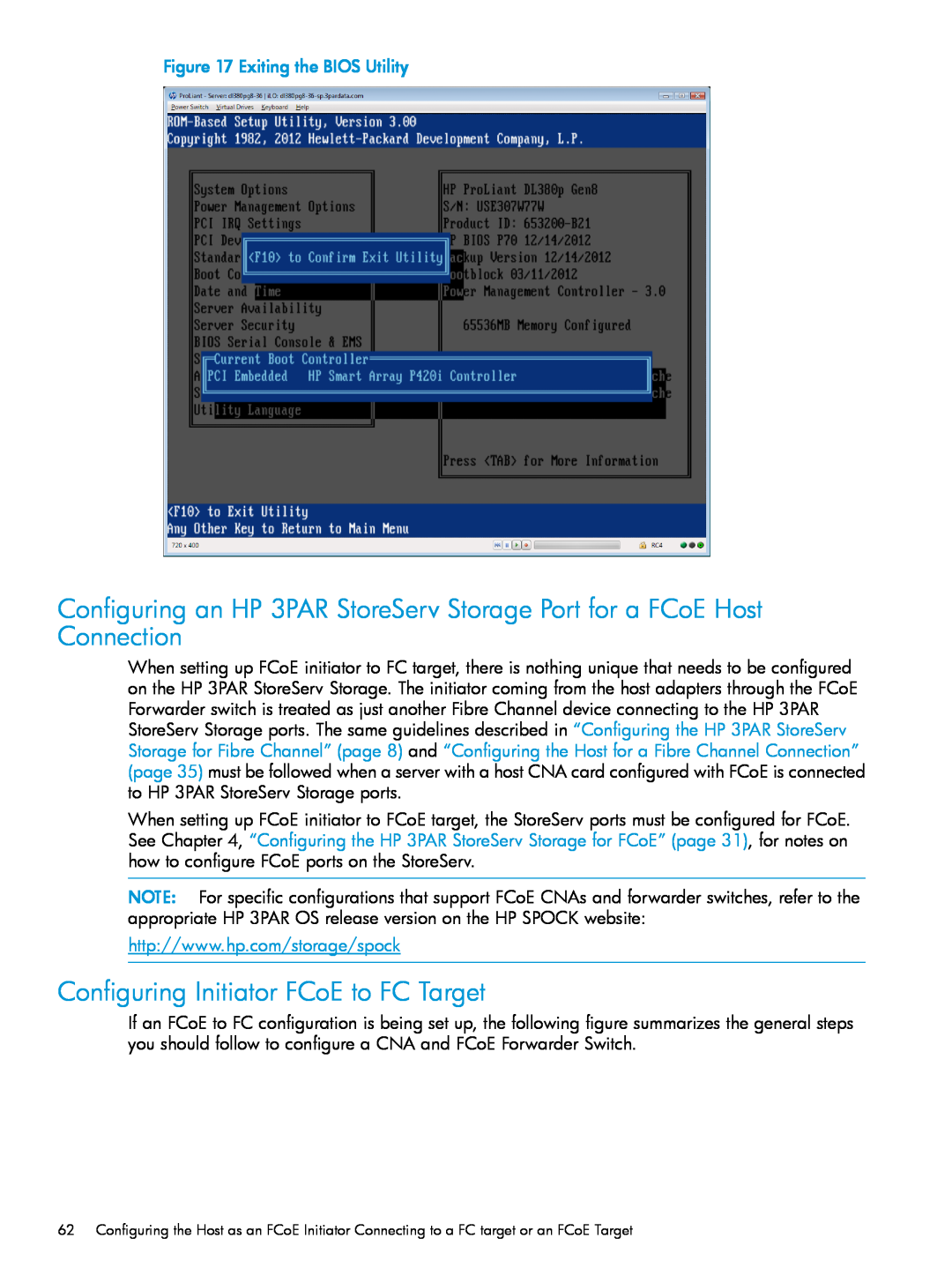 HP QR516B manual Configuring Initiator FCoE to FC Target, Exiting the BIOS Utility 