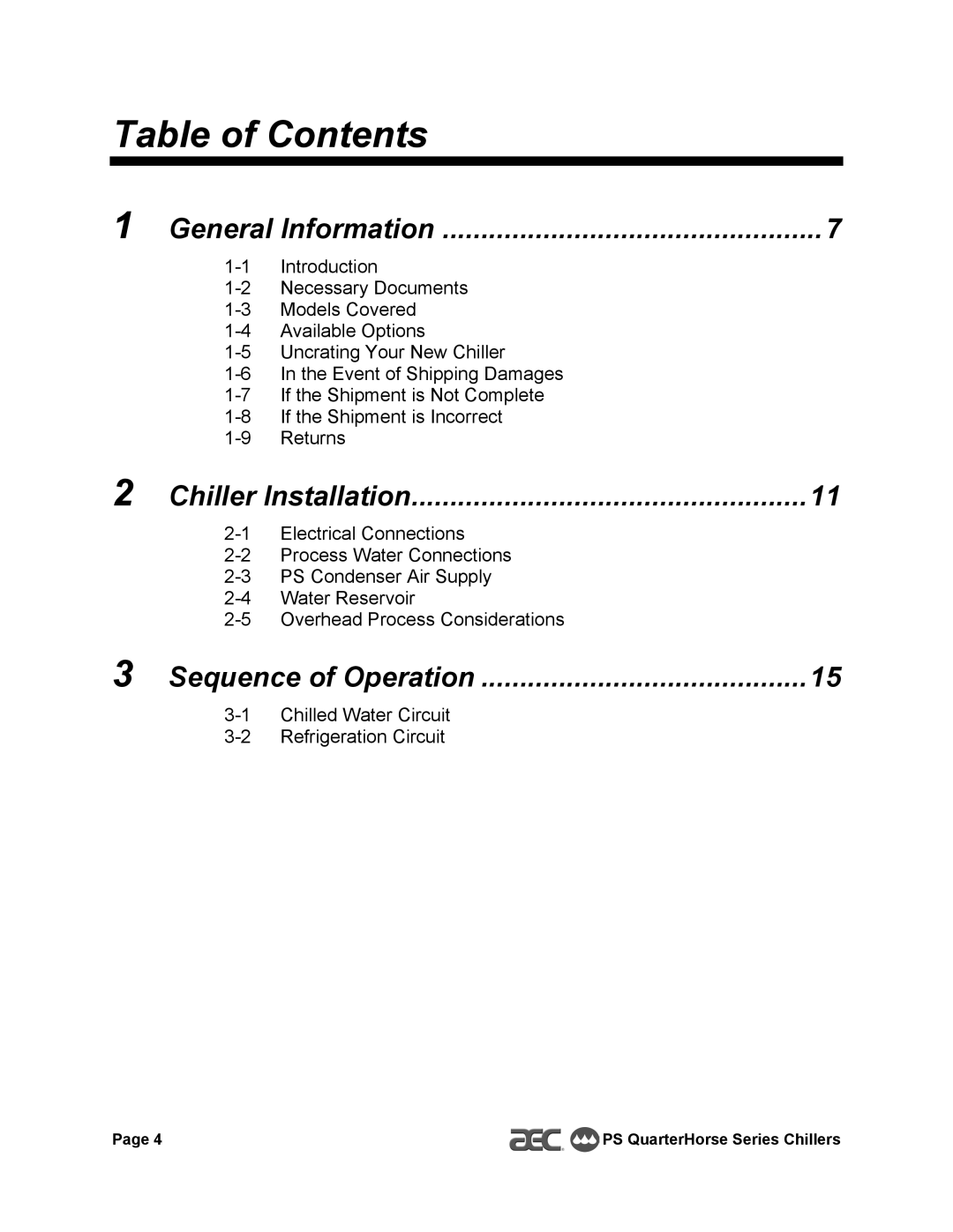 HP QuarterHorse 0.25 Portable Chiller PS-025 manual Table of Contents 