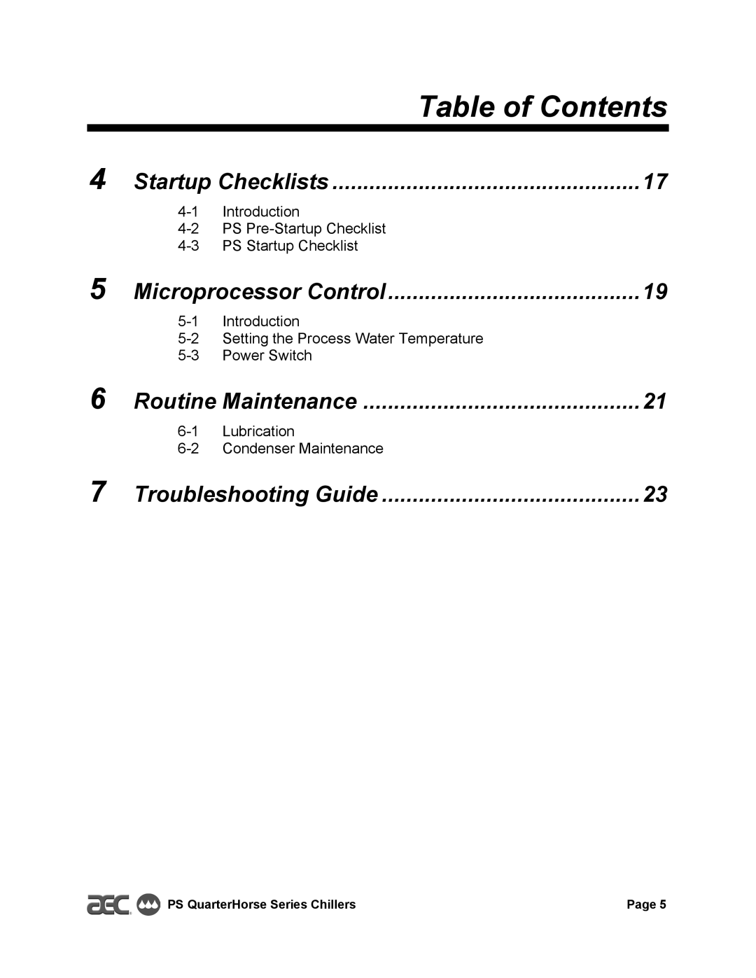 HP QuarterHorse 0.25 Portable Chiller PS-025 manual Table of Contents 